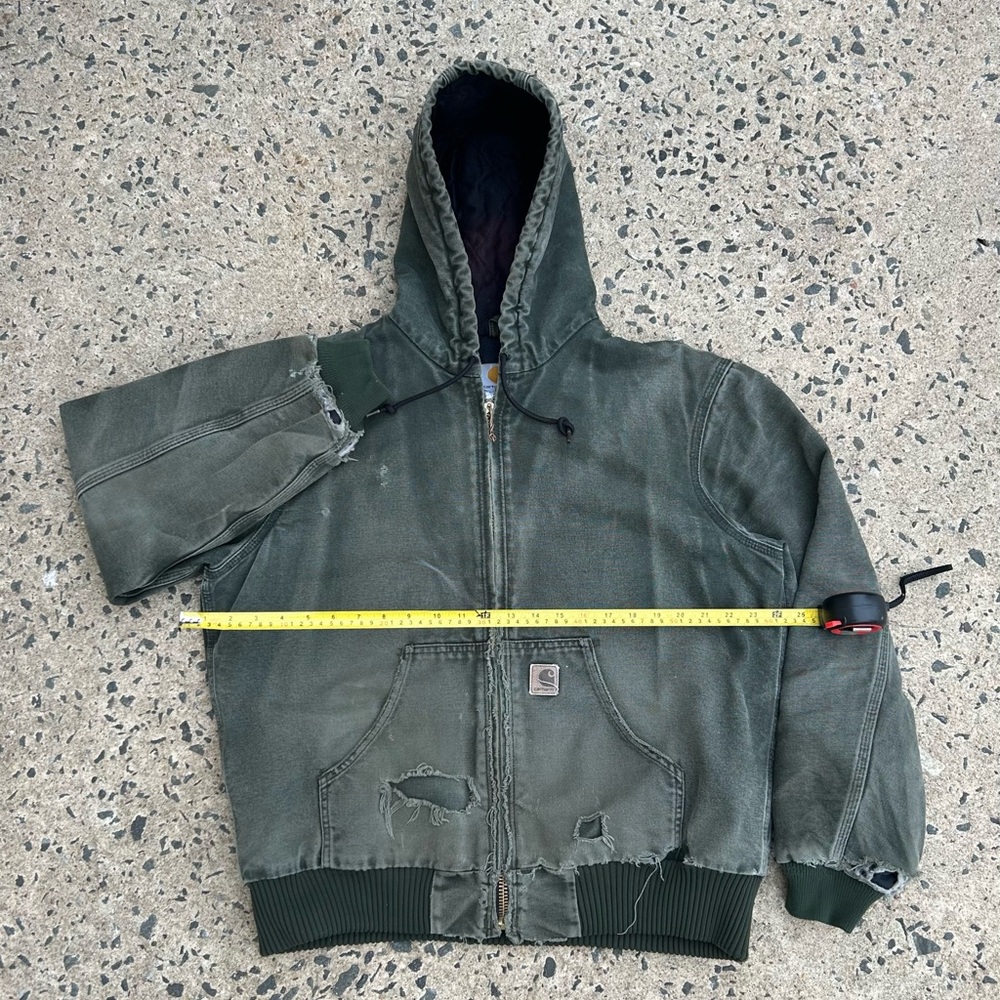 Vintage Carhartt Hooded Jacket Faded And Distressed Green J130 MOS Size M 2007 - Picture 4 of 12